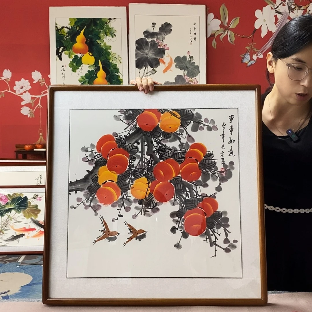 国画手写手绘带框包邮62✖️62国画作品