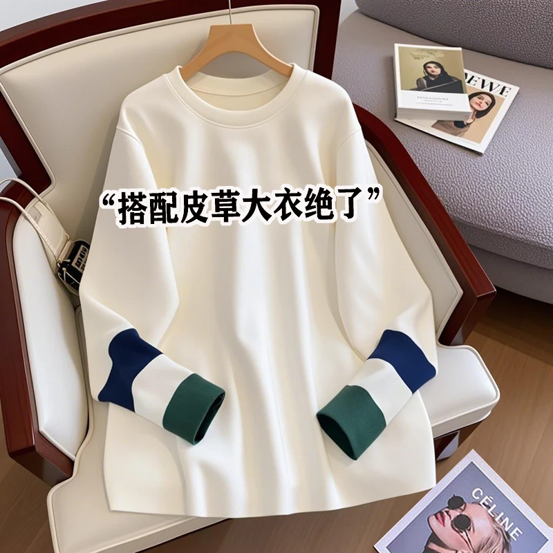 欧货加绒白色内搭打底衫女2025新款秋冬遮屁股长袖t恤上衣可外穿