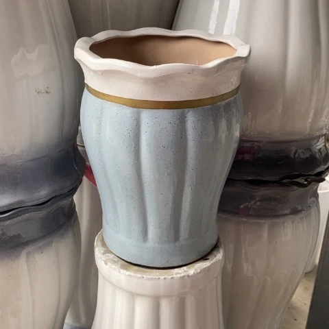 低腰花口金边蓝南瓜中号 口26/33
