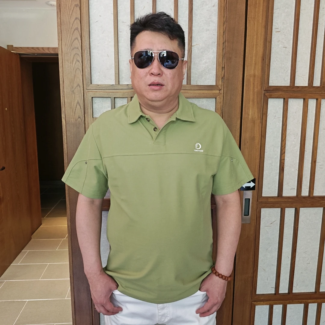 男士大码纯色时尚透气简约宽松商务t恤翻领休闲POLO衫大码男装WT