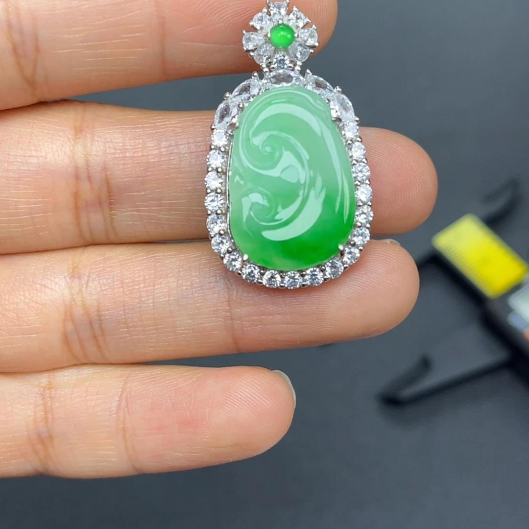 翡翠银S925镶嵌吊坠(不含链)