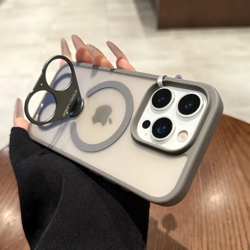 适用于苹果16手机壳磁吸16pro指环扣支架简约15半透磨砂14大孔13