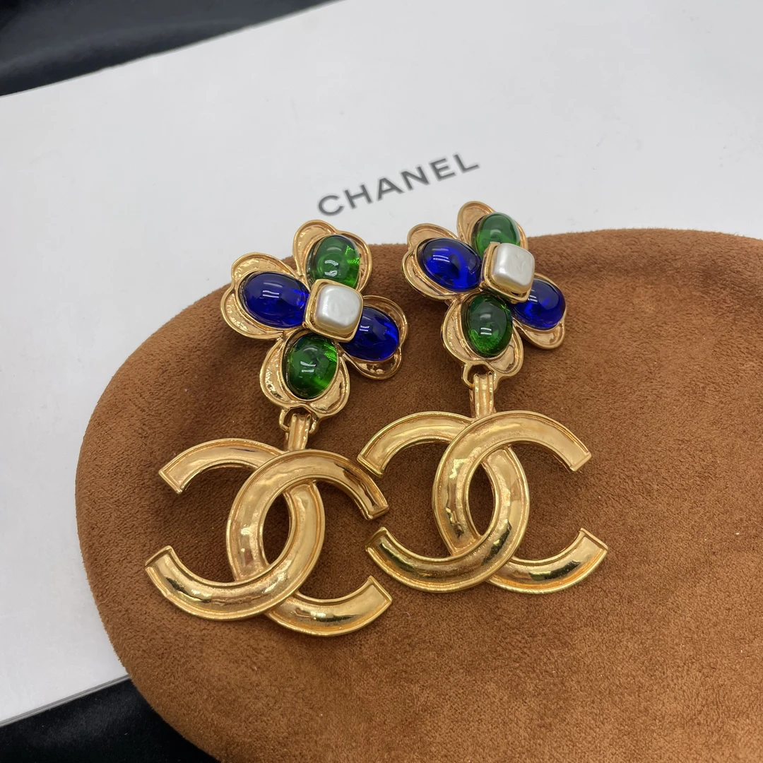 95新 Chanel/香奈儿 香奈儿多色琉璃双c大扫肩耳夹/x06225