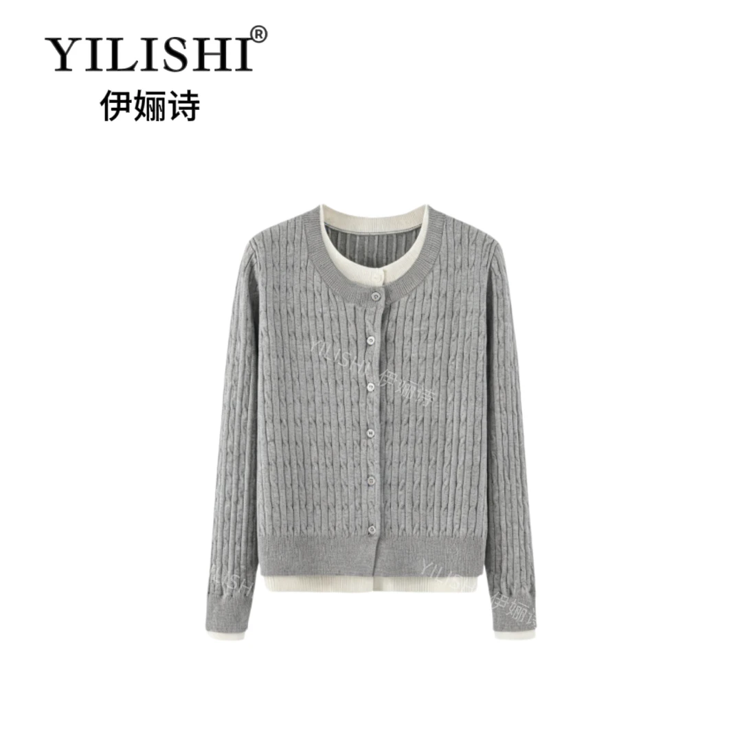 2025年冬季氛围感假两件加厚针织开衫毛衣外套A40