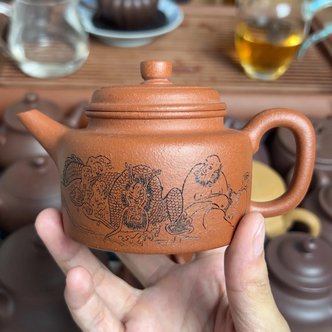 茶壶紫砂半手工 刻绘：降龙罗汉 德中 200cc