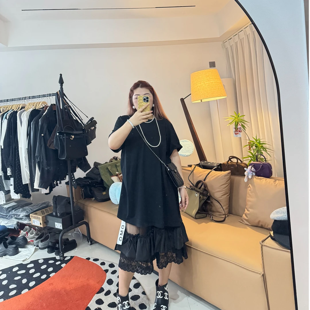 阿毛家夏季新款拼网沙蕾丝真两件套裙时尚甜美气质显瘦长款