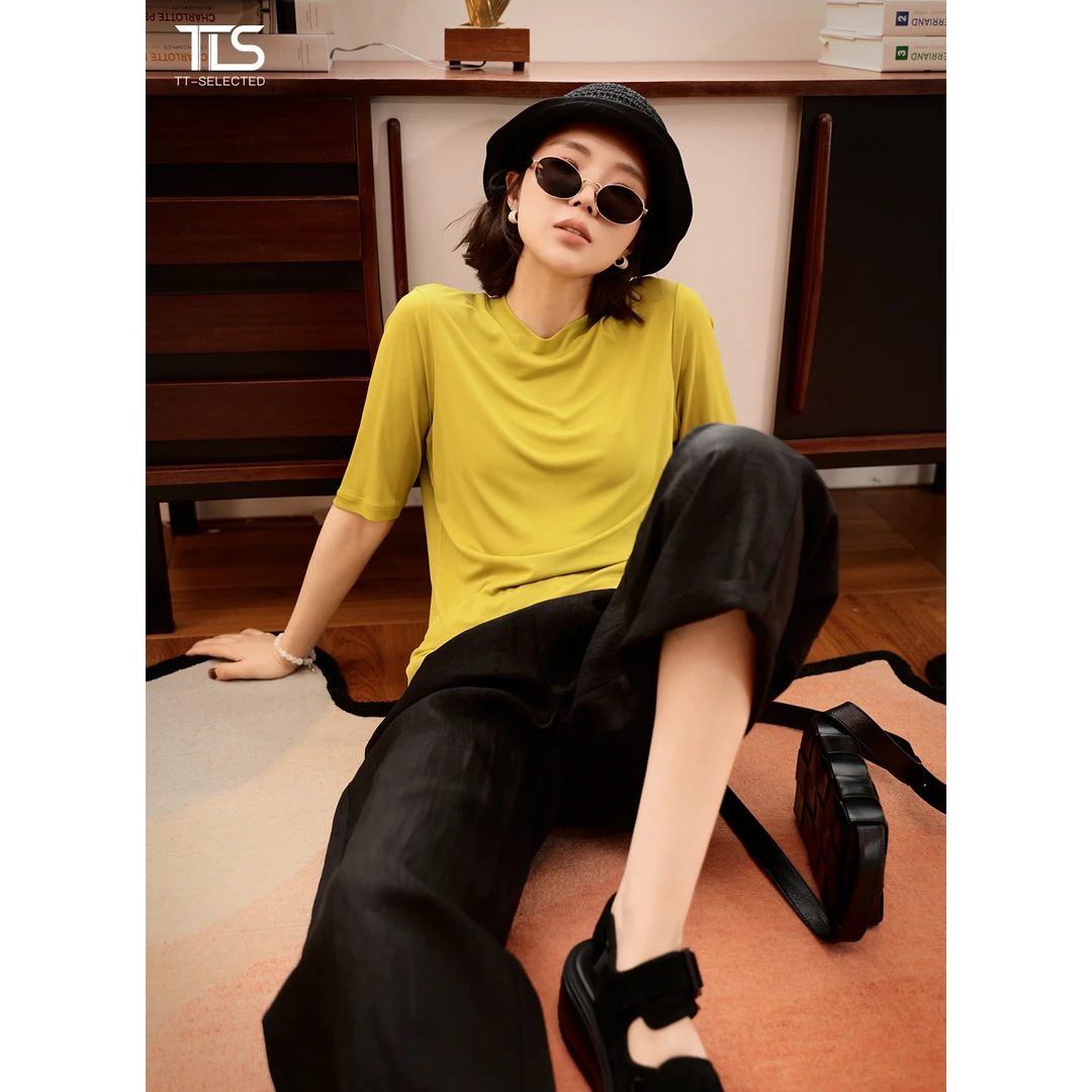 TT【蚕丝T】100支6A桑蚕丝透气半高领中袖衣橱必备O束缚短袖T恤2319