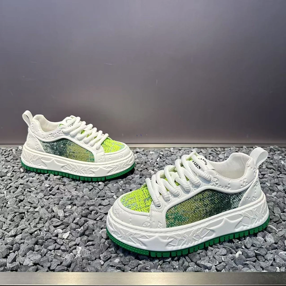 新款男士低帮时尚百搭厚底增高板鞋复古个性拼色潮流运动休闲鞋