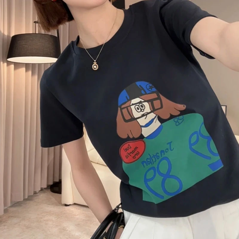 韩版短款趣味印花T恤女2025年夏季新款打底衫正肩显瘦超好看上衣