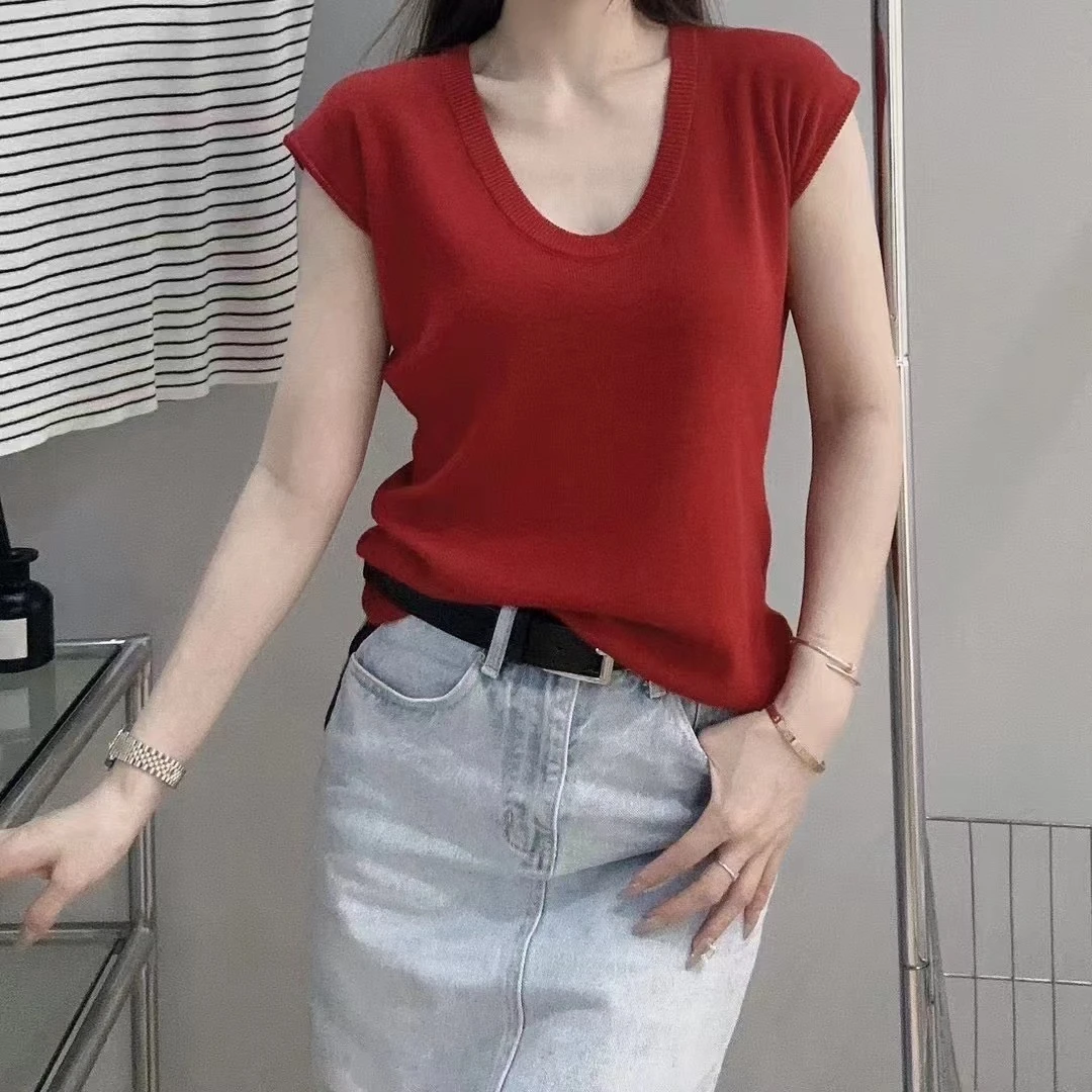 新款小飞袖百搭针织衫短袖女宽松显瘦纯色打底薄款t恤上衣网红潮