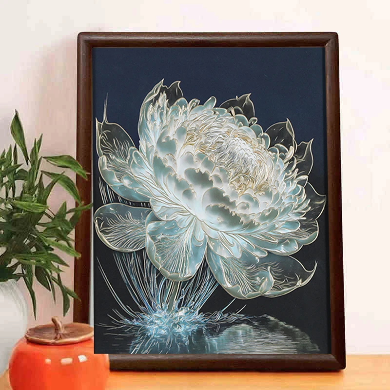 光影睡莲摆台手工铜雕画轻奢风送礼好运连连寓意好3d立体感实木框