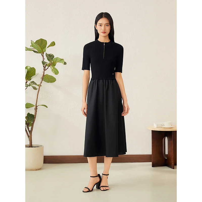 YINER音儿夏季新款法式曲珠闪光纱假两件收腰连衣裙8C65206476