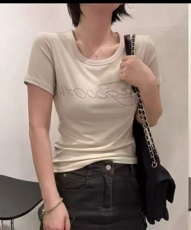 〔怡怡家〕新款烫钻弹性修身显瘦T恤3303