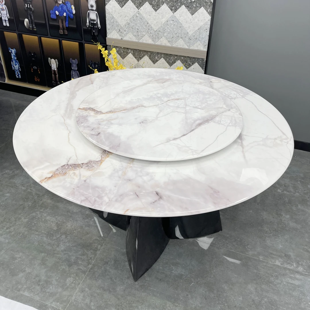 （花色选项）20种台面花色选轻奢家用别墅意式餐厅饭桌简约餐桌圆桌