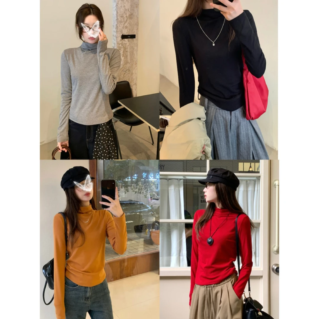 Y1017半高领打底衫秋冬新款内搭时尚洋气内里磨毛加厚中领上衣