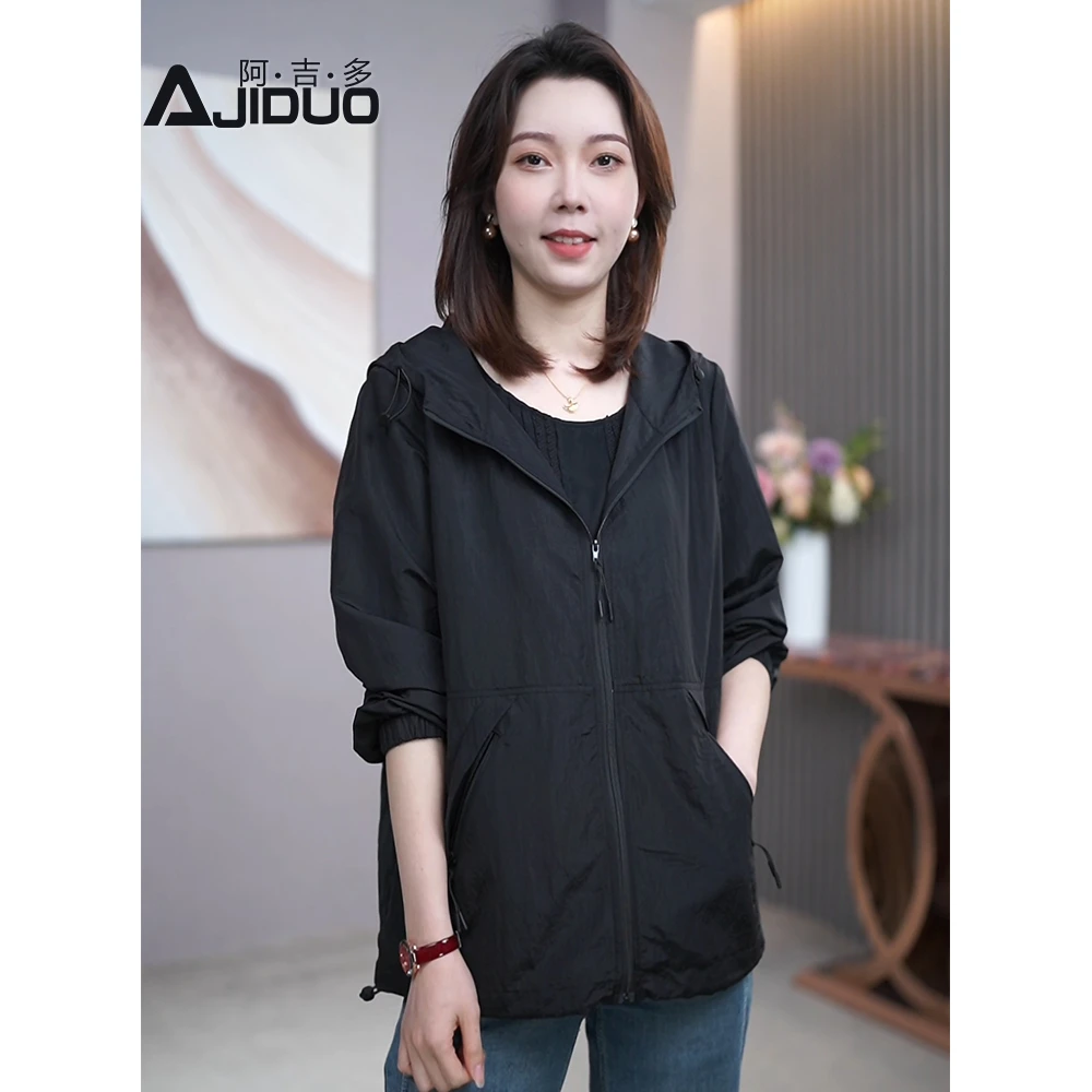 大码百搭黑色薄款短外套女2025秋季新款宽松显瘦轻薄速干百搭上衣