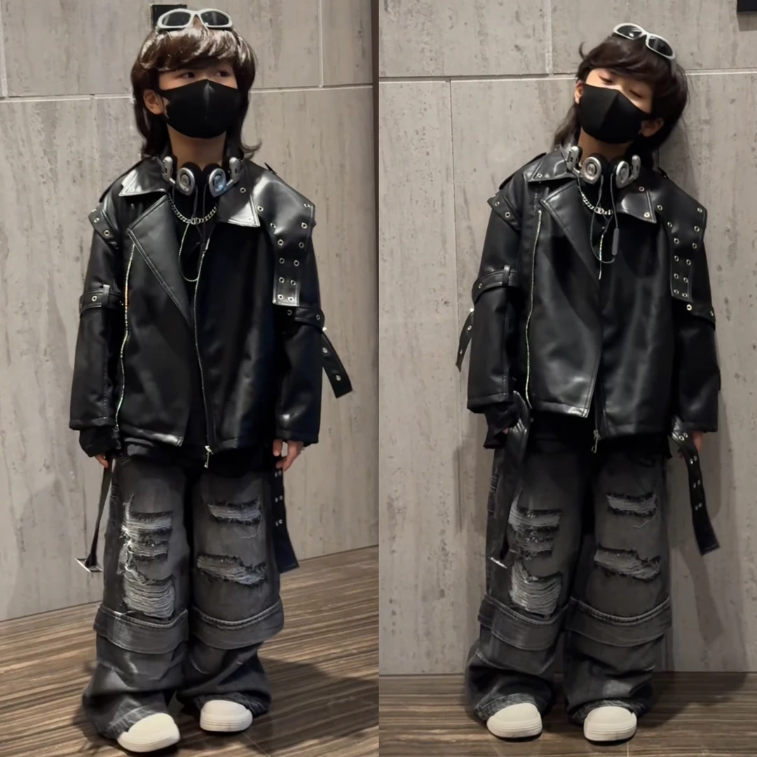 乐乐家儿童2025新款秋冬翻领日韩夹克时尚机车款外套潮酷百搭