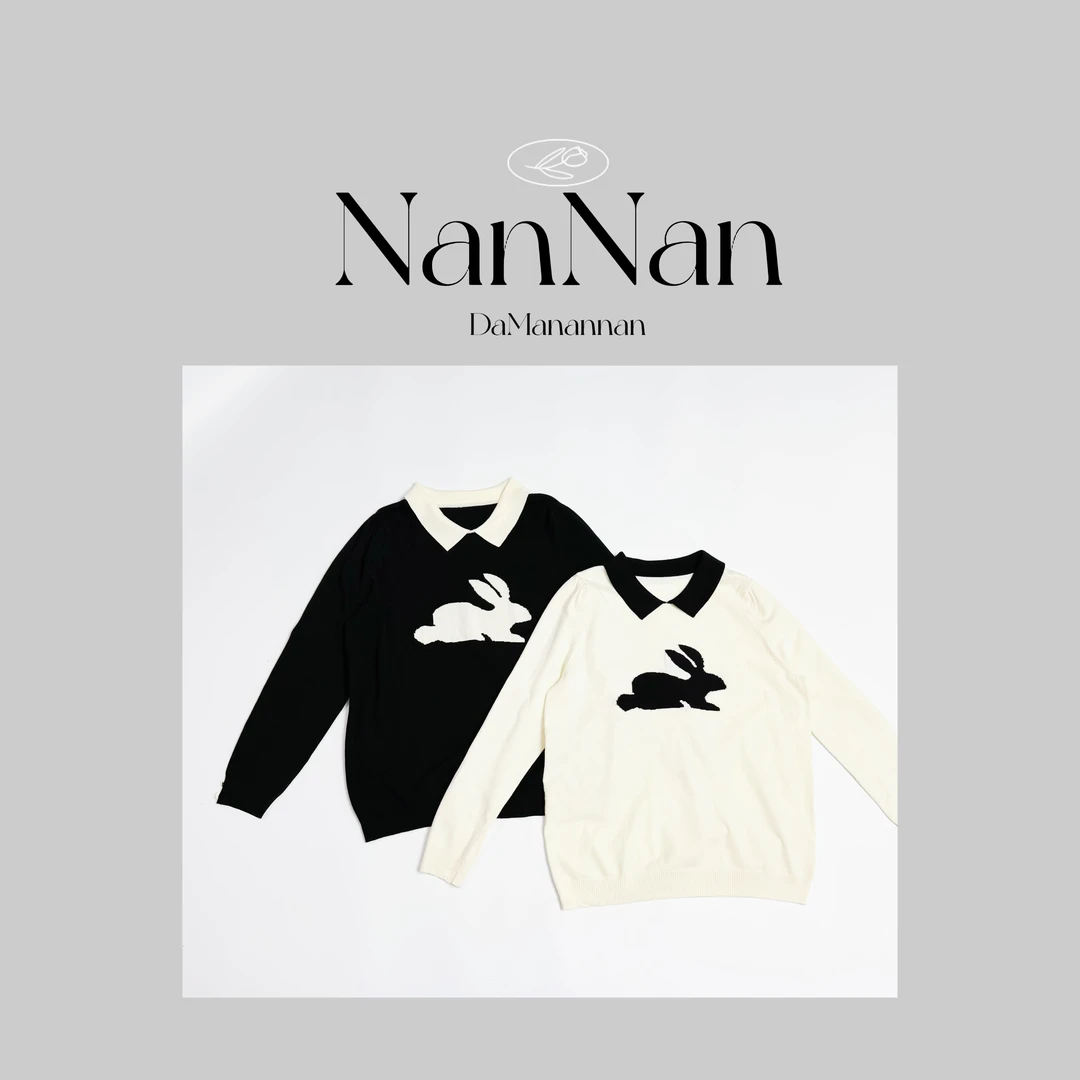 【楠楠推荐】春季新款翻领小兔子针织上衣C5058