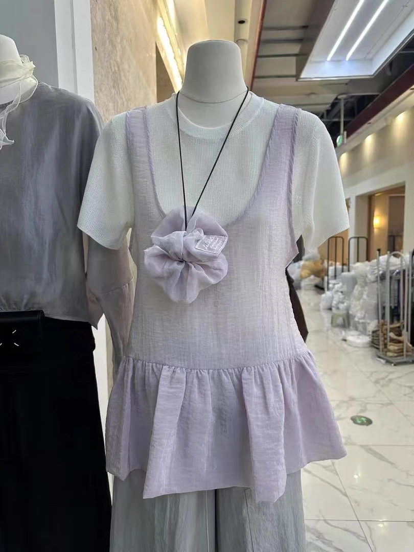 怡尔家 大码显瘦上衣真两件气质套装减龄洋气甜美