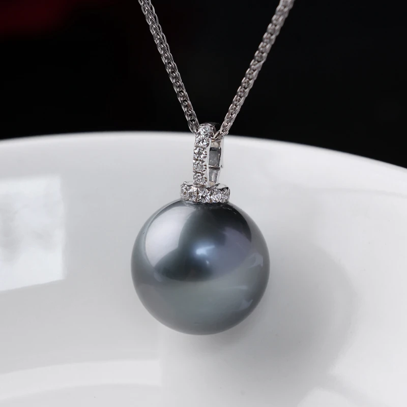 海水大溪地黑珍珠吊坠13-14-15mm百搭18K金镶嵌奶瓶扣*多样性发一