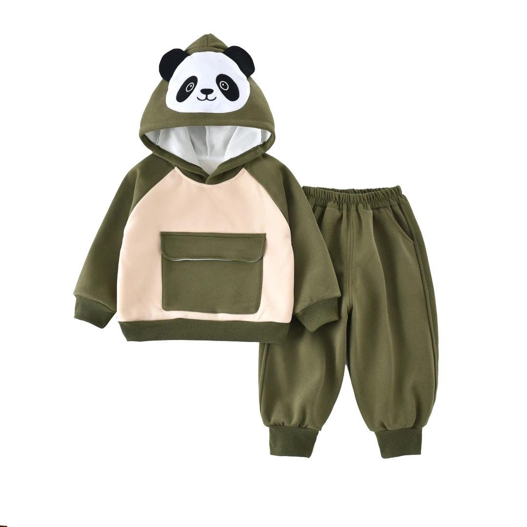 秋冬中小童口袋熊猫加绒卫衣套