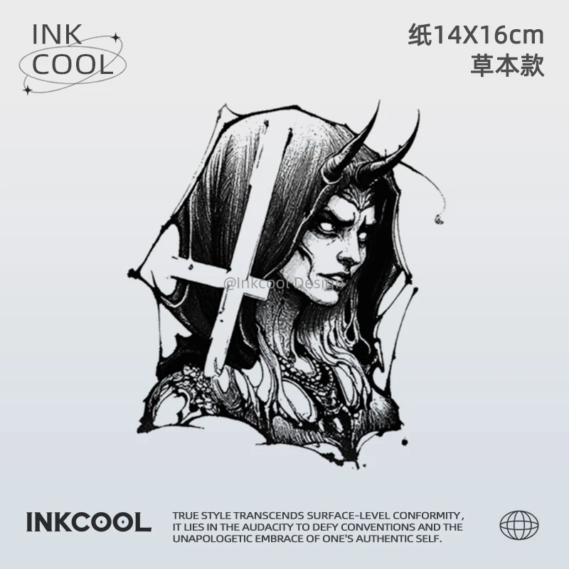 INKCOOL 暗黑魔女纹身贴欧美酷炫防水防汗半永久草本纹身贴IK063