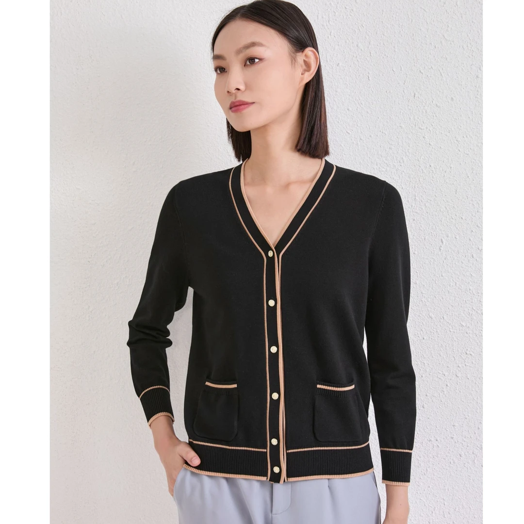 仪芬春秋学院风钻扣开衫针织衫