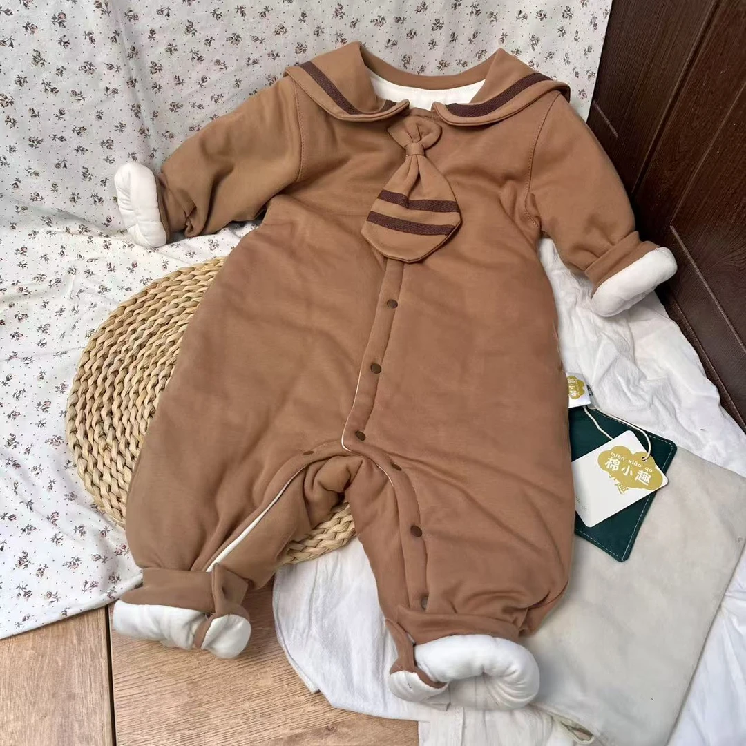 椰咖小海军200克手工棉花衣保暖舒适加厚婴幼儿宝宝亲肤闭裆