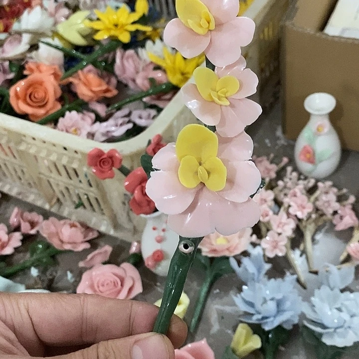 瓷片纯手工陶瓷花摆件瑕