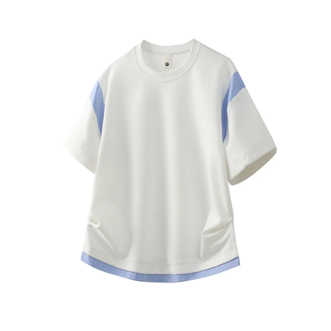 时尚短袖t恤男夏季港风宽松拼接设计感美式重磅t恤男上衣休闲简约