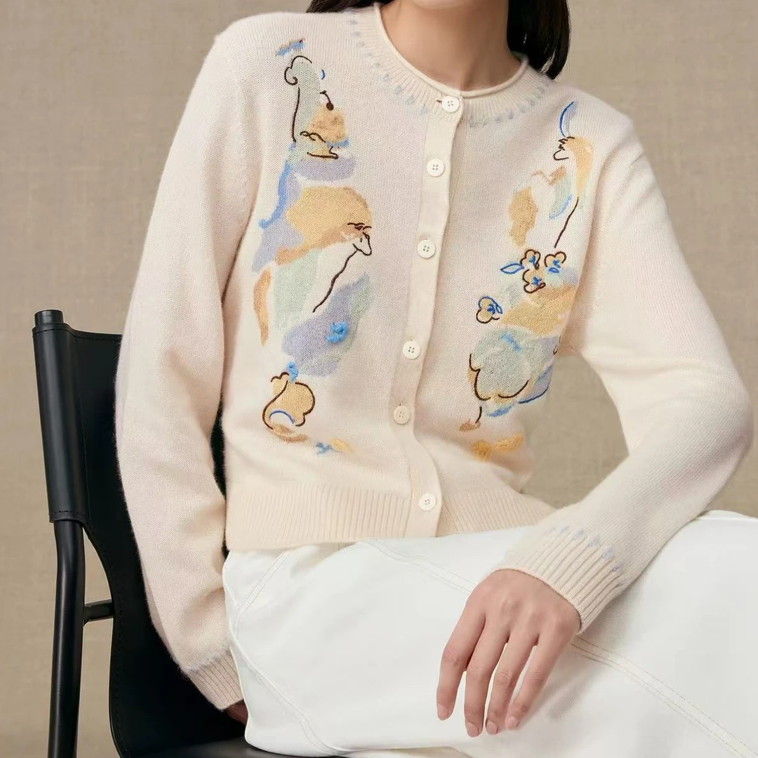 【嵌花手绣开衫】新品女针织开衫25秋冬4351