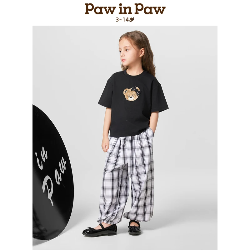 【BLACK&WHITE系列】新款女宝圆领短袖印花T恤PCRAF2525E