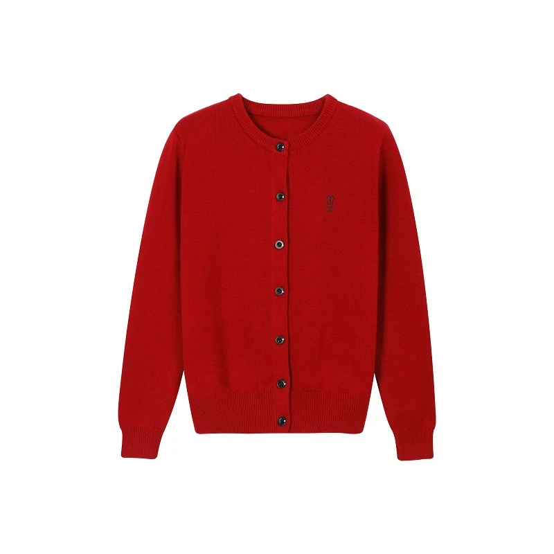 【千韵伊然】复古百搭简约刺绣显瘦圆领针织开衫上衣1613