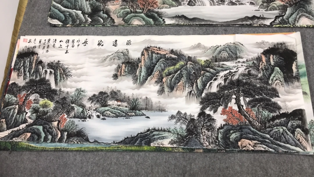 源远流长画芯尺寸：180cm*70cm山水画客厅背景墙挂画