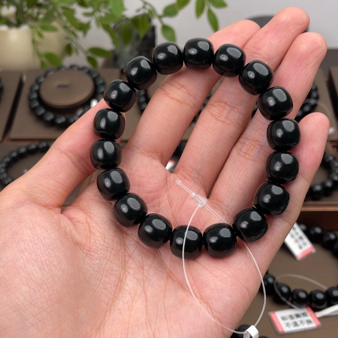 和田玉未镶嵌手链塔青卡12一细