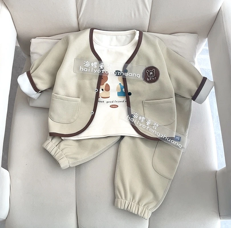 春季新款宝宝三件套单排扣韩版小熊春秋休闲套装秋季小童运动