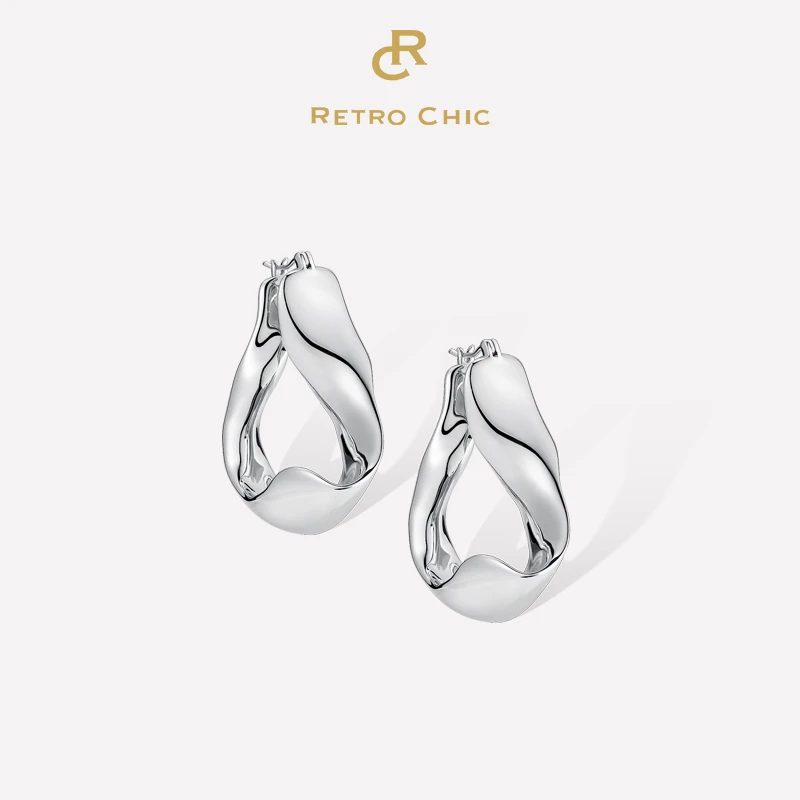 铜合金耳饰  Retrochic 意大利复古时尚首饰 银色水纹耳环