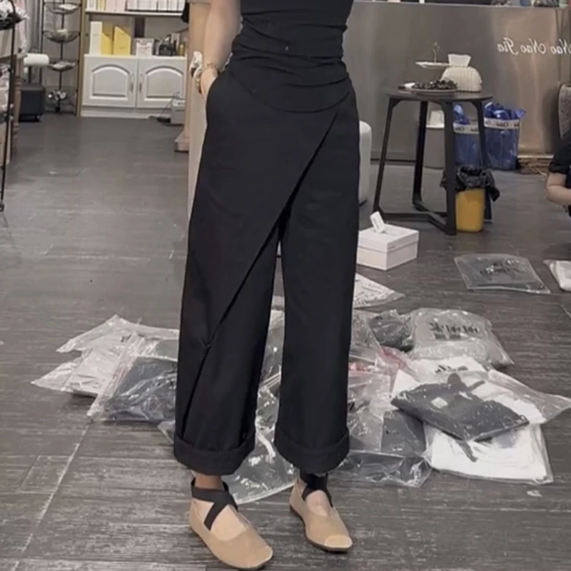 时尚设计感直筒裤休闲裤女2025夏季新款薄款气质宽松显瘦阔腿长裤
