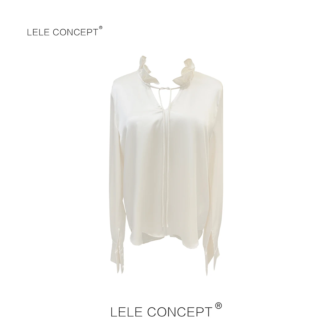 LELE CONCEPT |「夭夭」尚气质名媛风菲边领系带衬衫S0513
