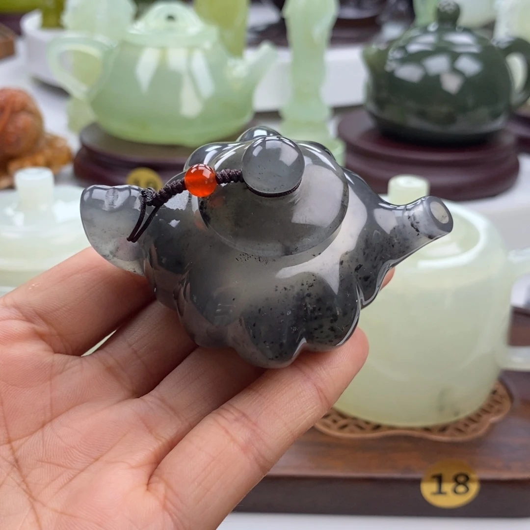 岫玉未镶嵌四大名玉手把壶