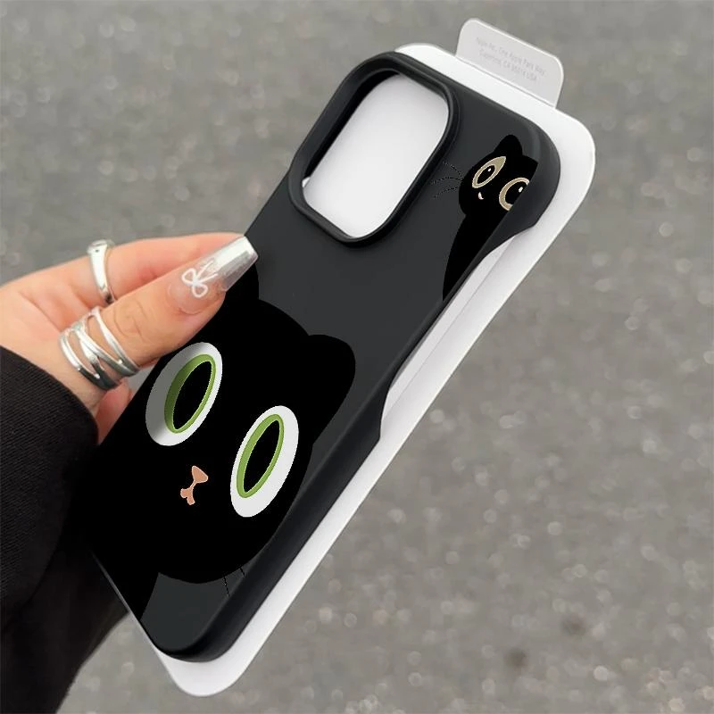 奥菲顿大眼黑喵适用iPhone16/15promax苹果手机壳14无边框13/12套