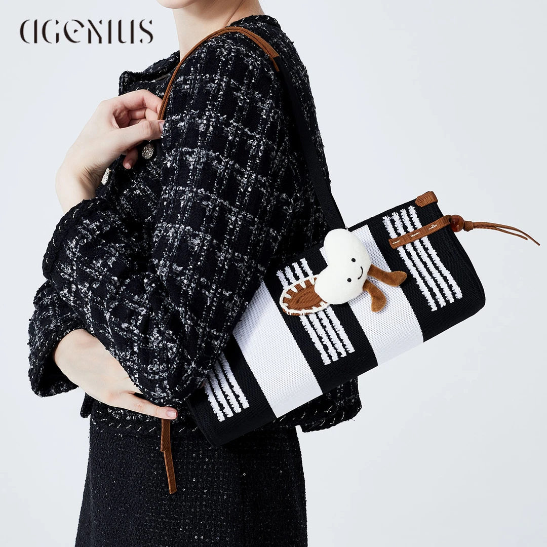 DGENIUS原创条纹编织包包女2025新款时尚小方包通勤高级感单肩包