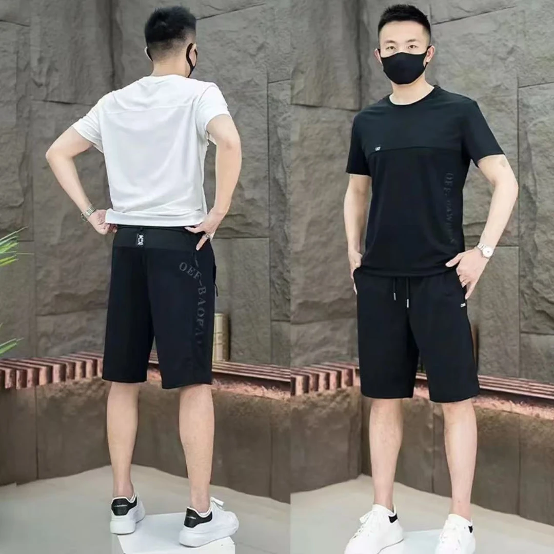 抗菌冰丝网眼套装夏季新款大码运动裤休闲服弹力速干透气宽松薄款