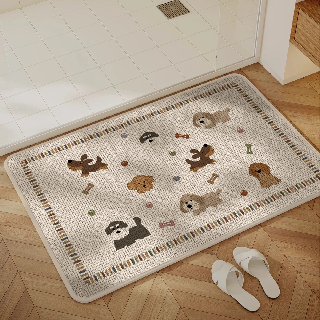 亚麻编织浴室地垫卫生间吸水垫门口卡通防滑垫脚垫进门垫速干地毯