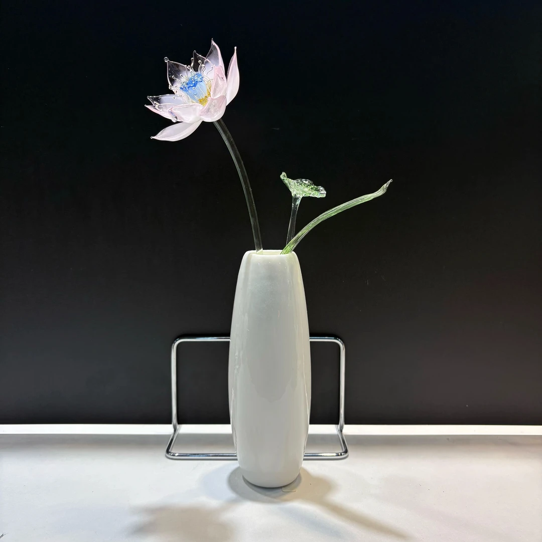 淄博琉璃【荷花】单只【一枝独秀】纯手工烧制轻奢新中式复古家用摆件