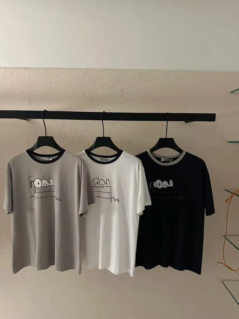 温柔瑶-Uncle Be#卡通可爱云朵狗狗拼接领短袖#88095【福福】