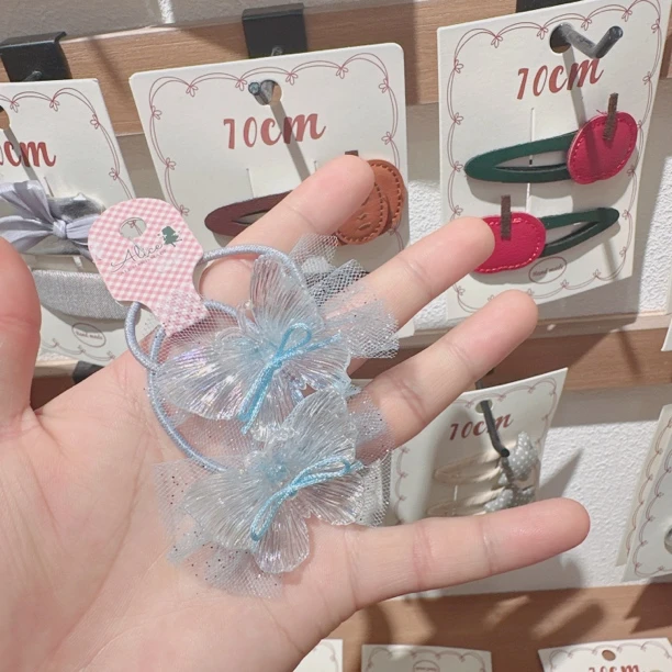 C0627-L蓝色网纱蝴蝶发绳【满15包邮发货】