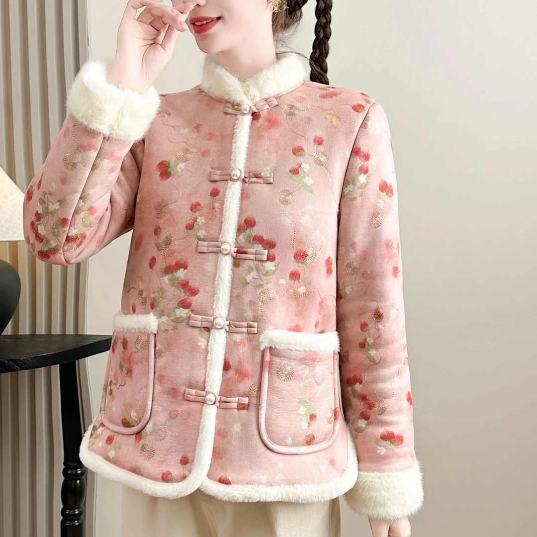 直筒型保暖立领短款厚款棉服棉衣外套唐装加厚秋冬中国风中式加绒