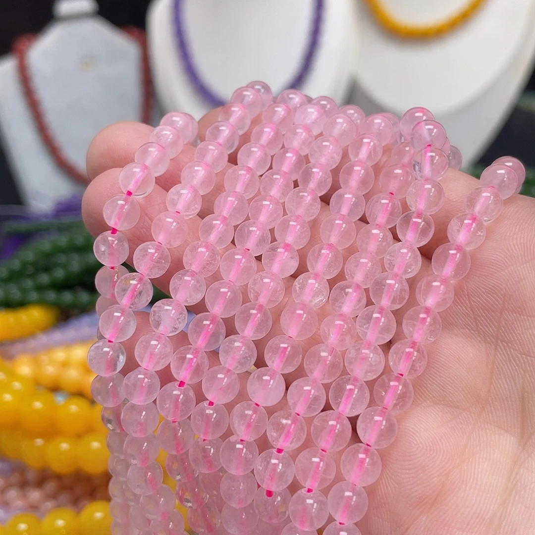 玛瑙/玉髓未镶嵌半成品冰透粉水晶6m散珠
