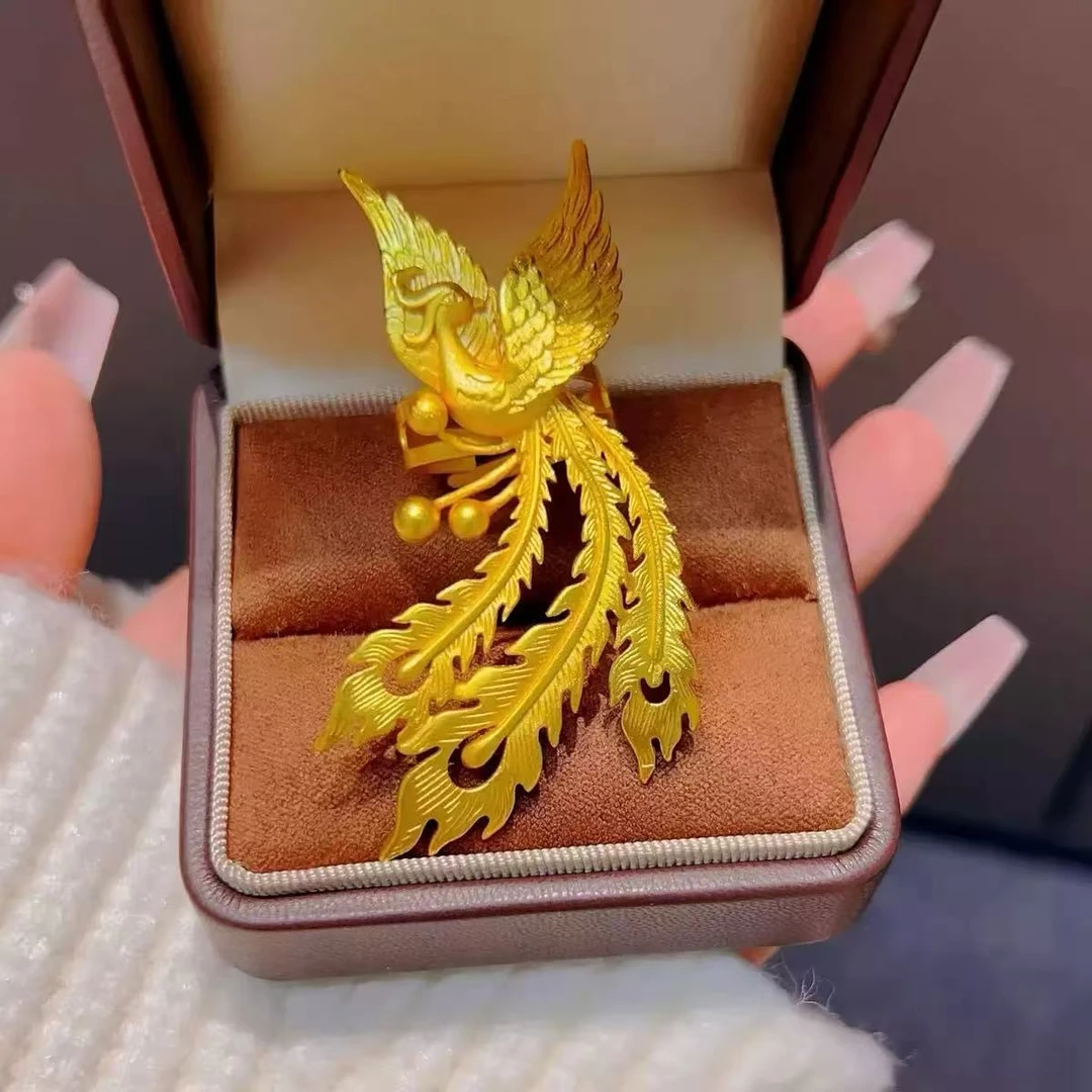 金福黄金凤凰手工设计感足金999耳饰